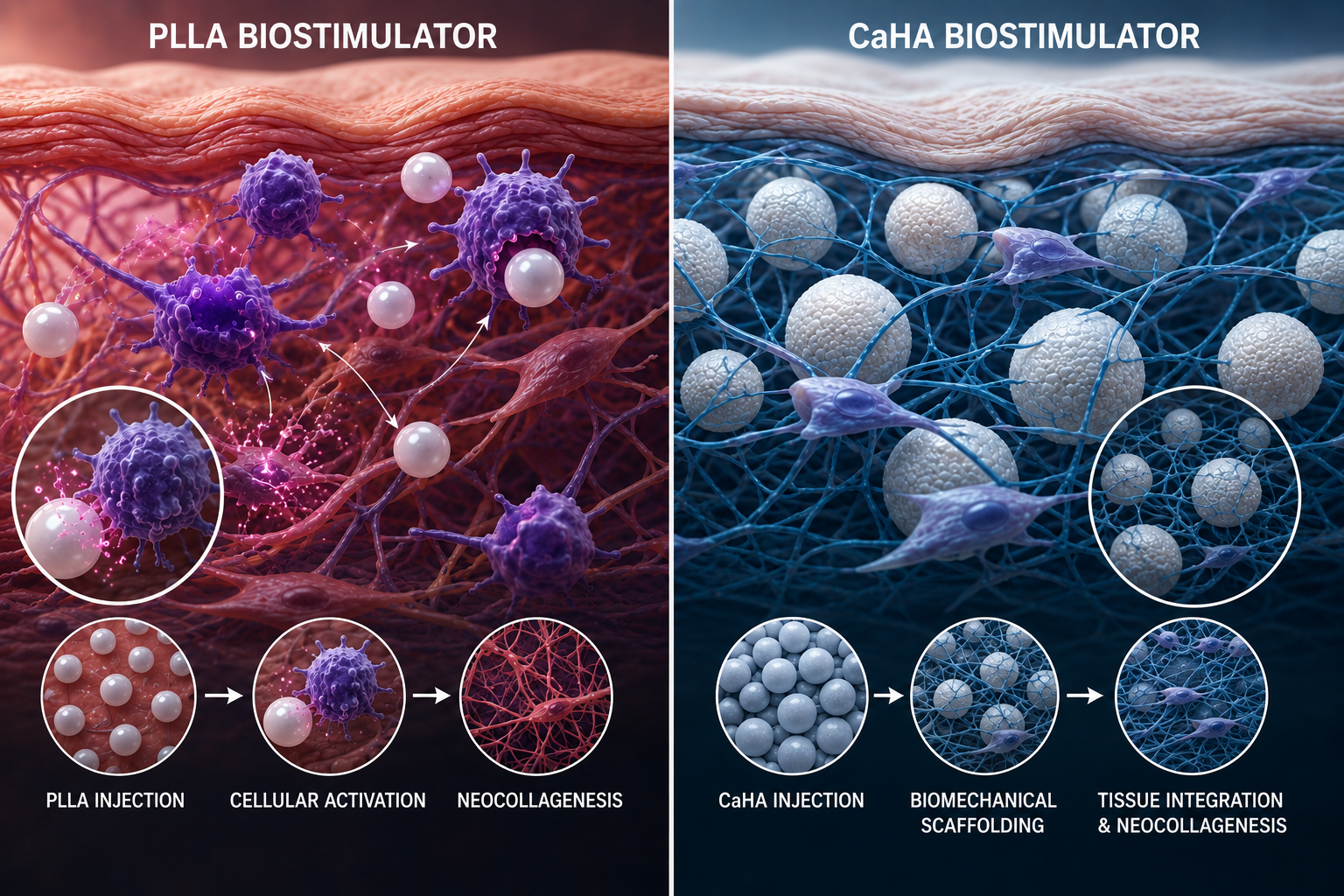 Biological Comparison of PLLA and CaHA Within Skin Tissue