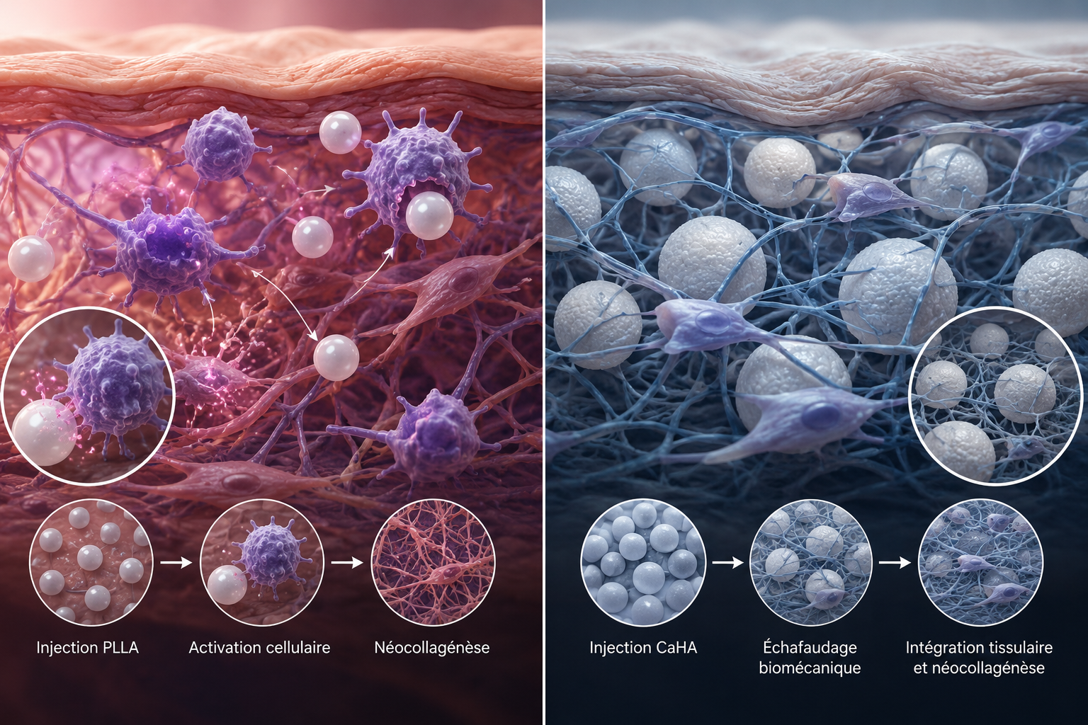 Comparaison biologique entre PLLA et CaHA dans les tissus cutanés