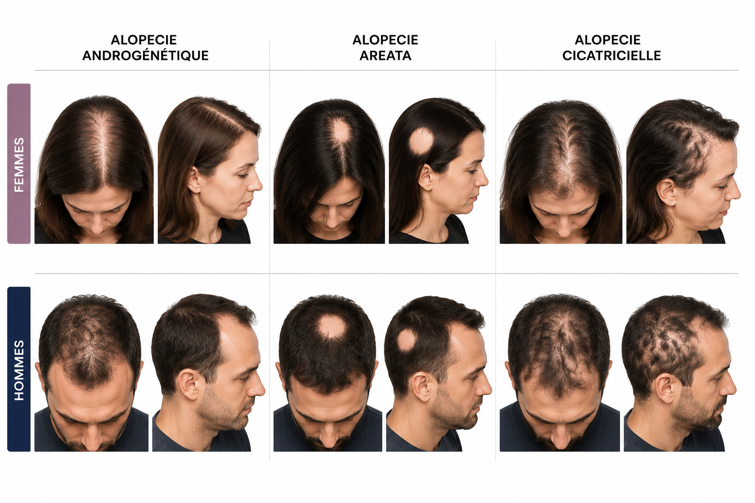 Les différents types d’alopécie : androgénétique, areata et cicatricielle